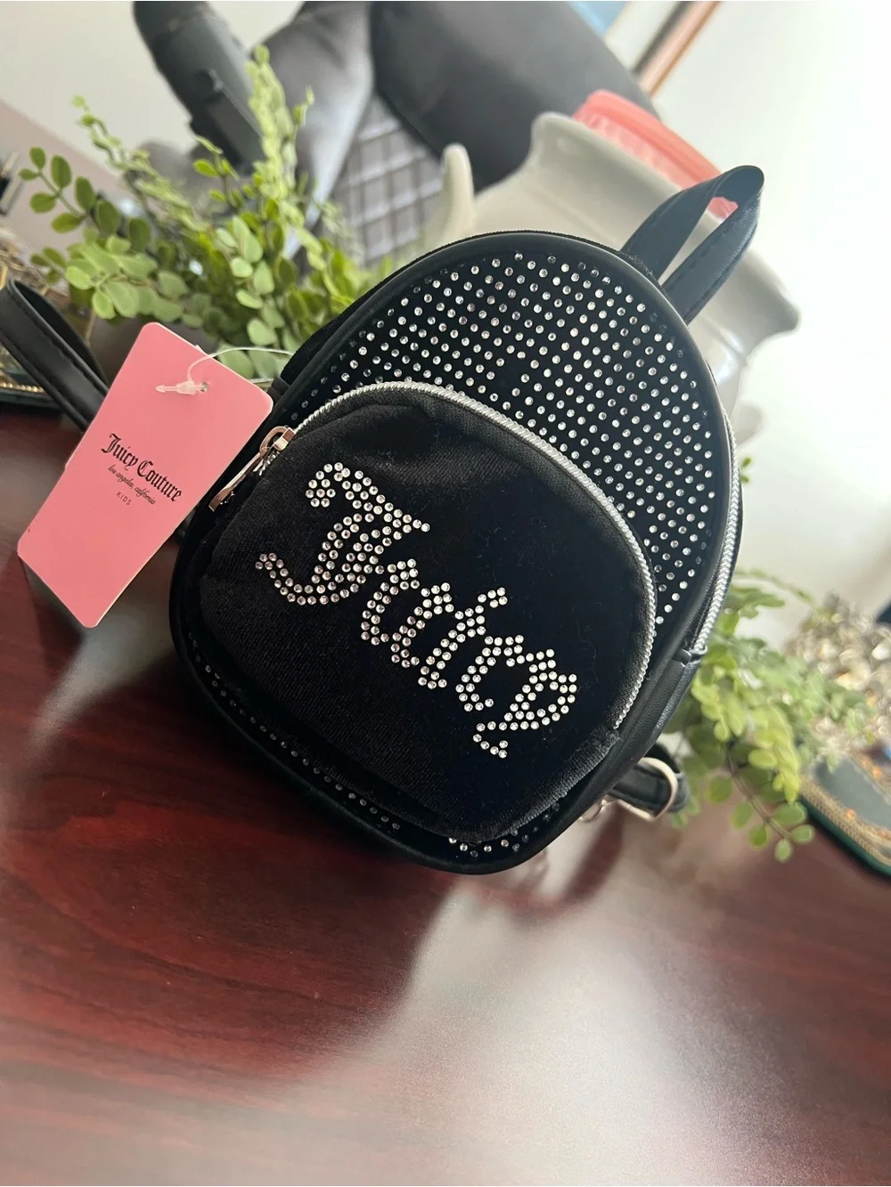 Juicy Couture Black Mini Backpack with Silver Crystal Logo